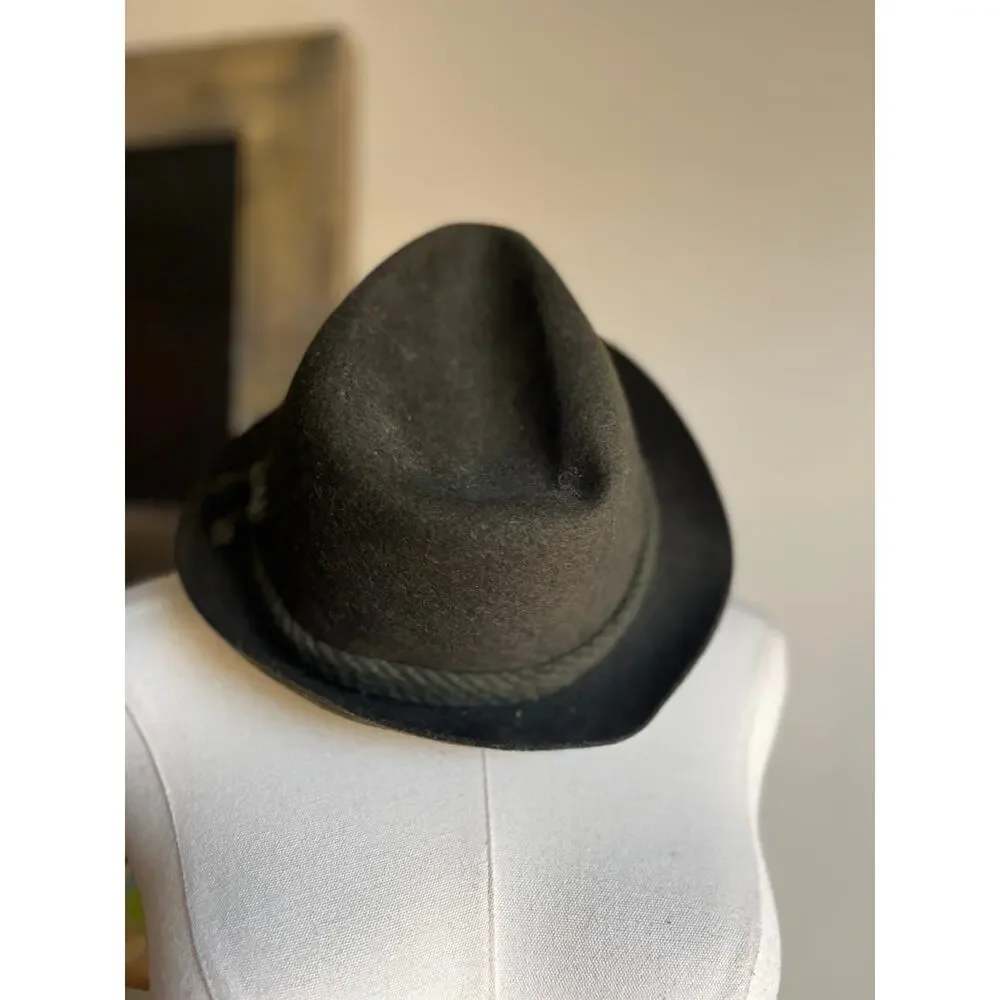 Vintage 50s Green Fedora Hat Wool Felt Braided Rope German Austria